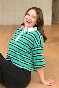 Striped Rugby Polo Top - Green