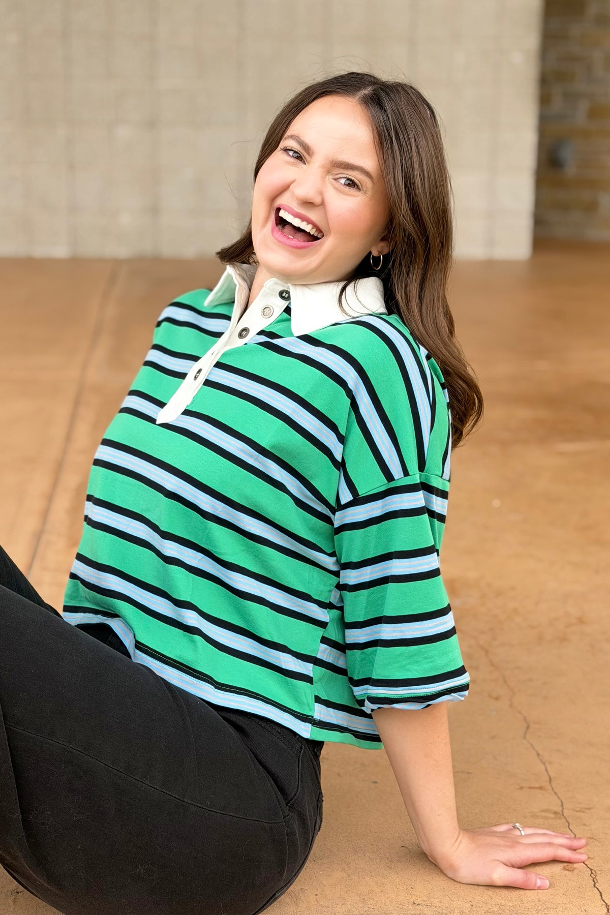 Striped Rugby Polo Top - Green