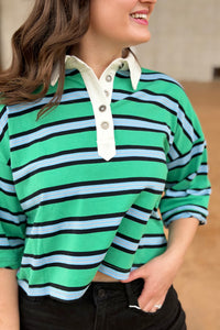 Striped Rugby Polo Top - Green