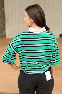 Striped Rugby Polo Top - Green