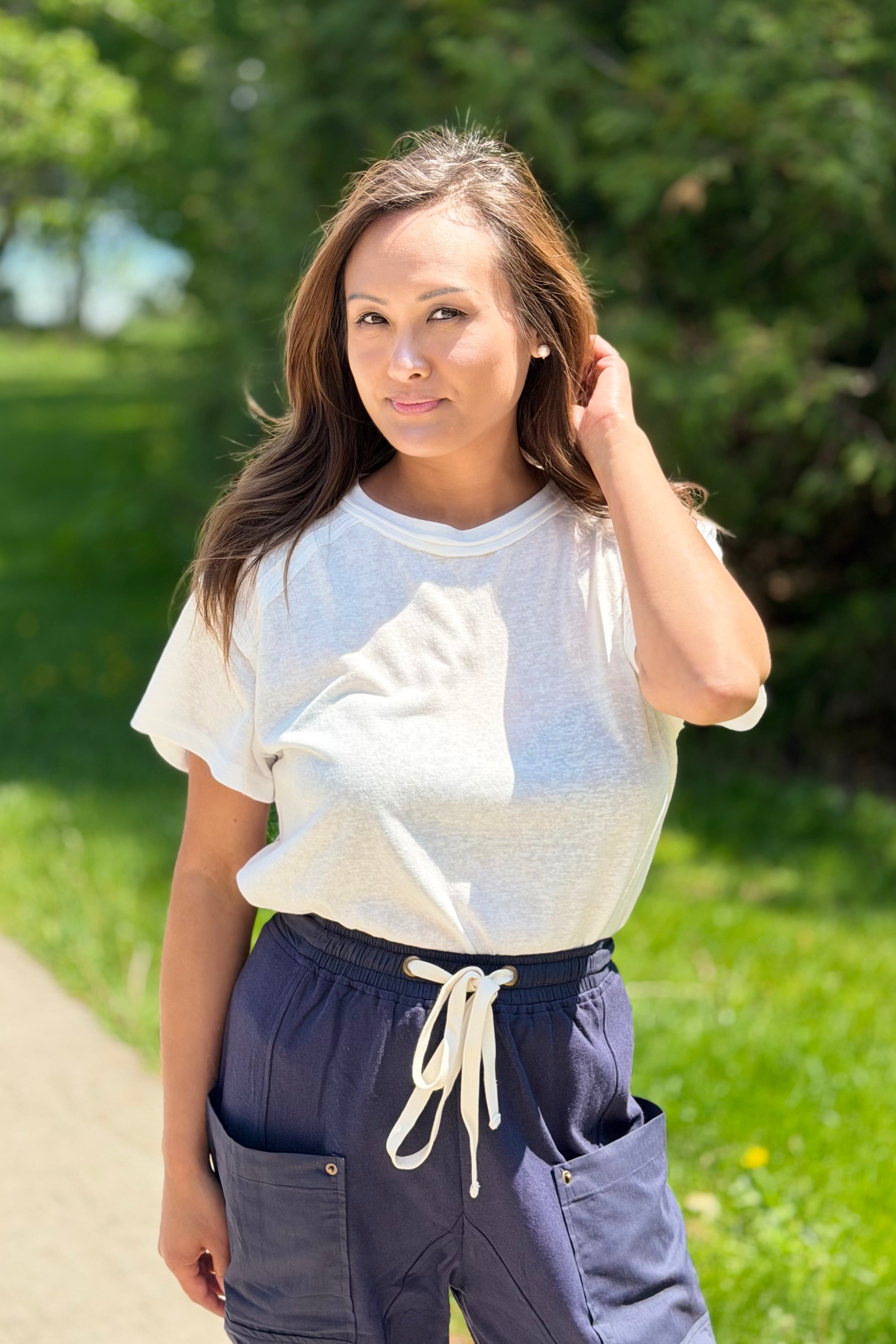 Junie Contrast Seam Top - White
