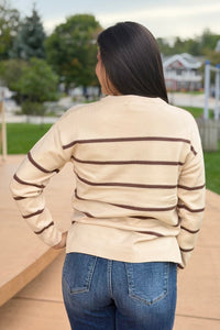 Split Neck Stripe Sweater - Cream