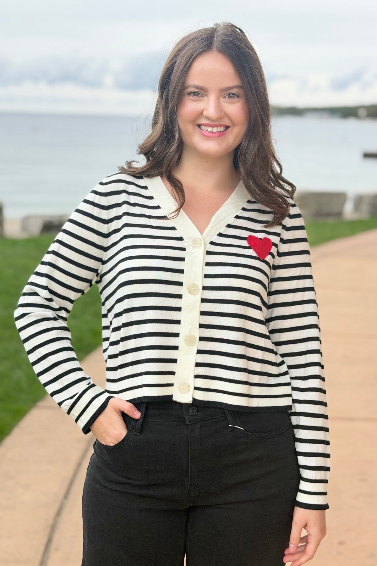 Heart Patch Stripe Cardigan