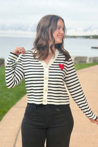 Heart Patch Stripe Cardigan