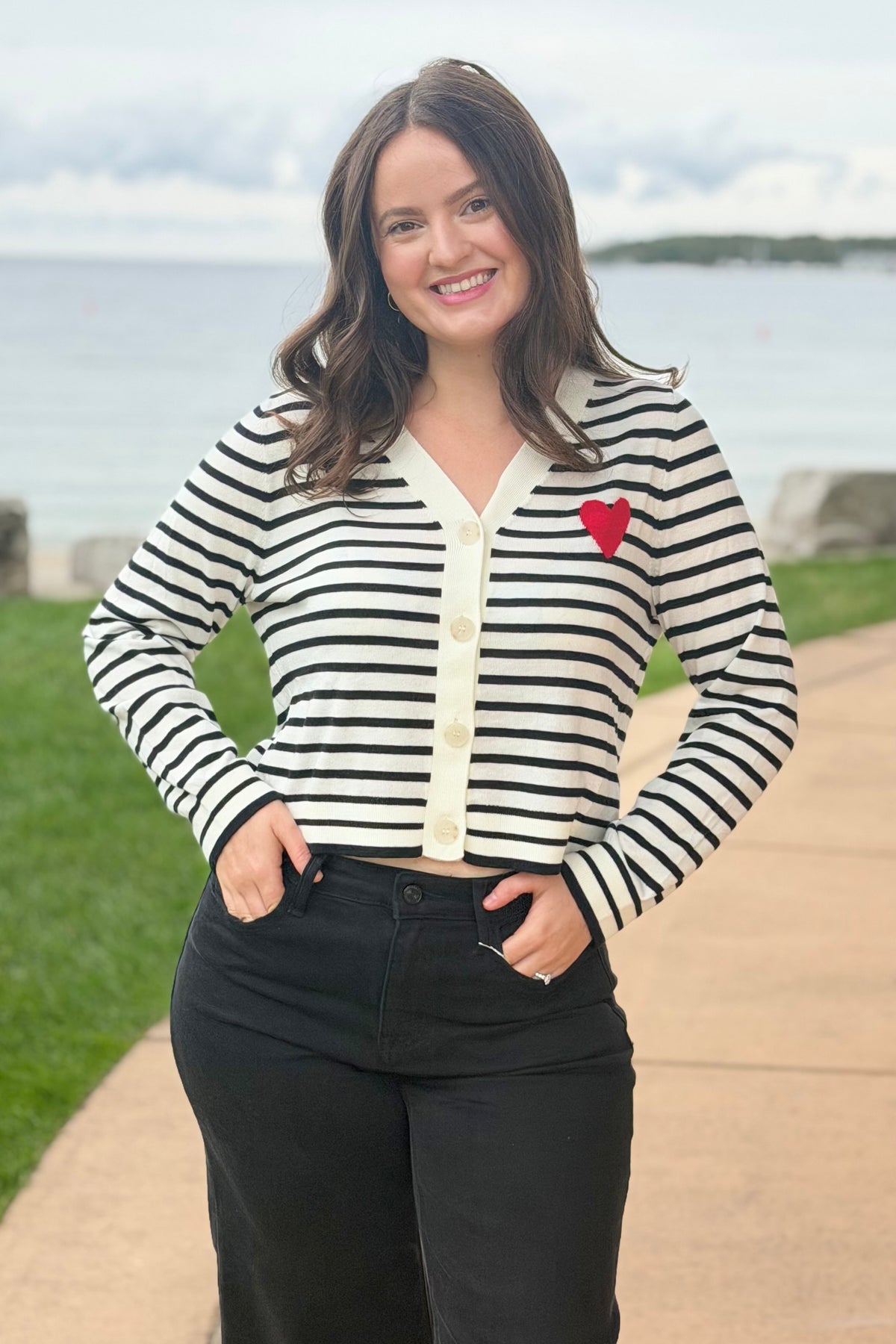 Heart Patch Stripe Cardigan
