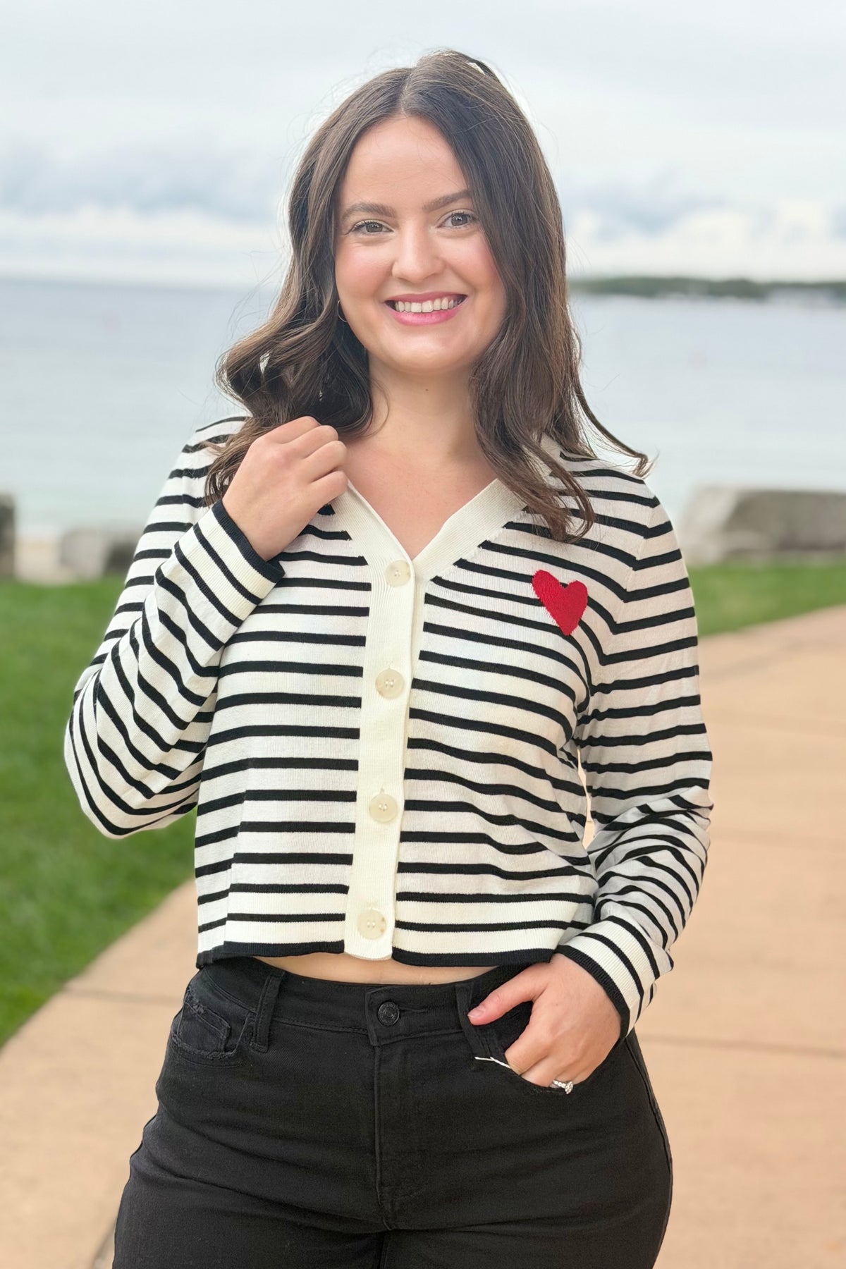 Heart Patch Stripe Cardigan
