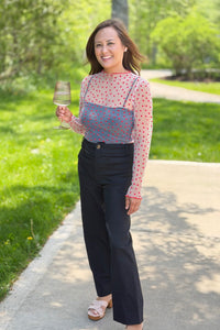 Sheer Mesh Heart Print Long Sleeve Top