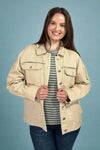 Washed Twill Distressed Jacket - Beige
