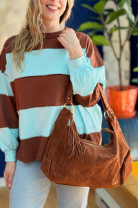 Hazel Hobo Shoulder Bag with Tassel - Chocolate Suede