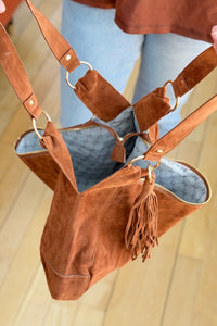 Hazel Hobo Shoulder Bag with Tassel - Chocolate Suede
