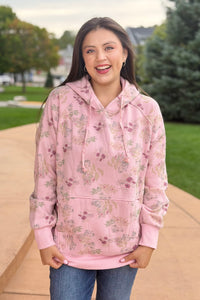 Brushed Terry Floral Hoodie - Blush