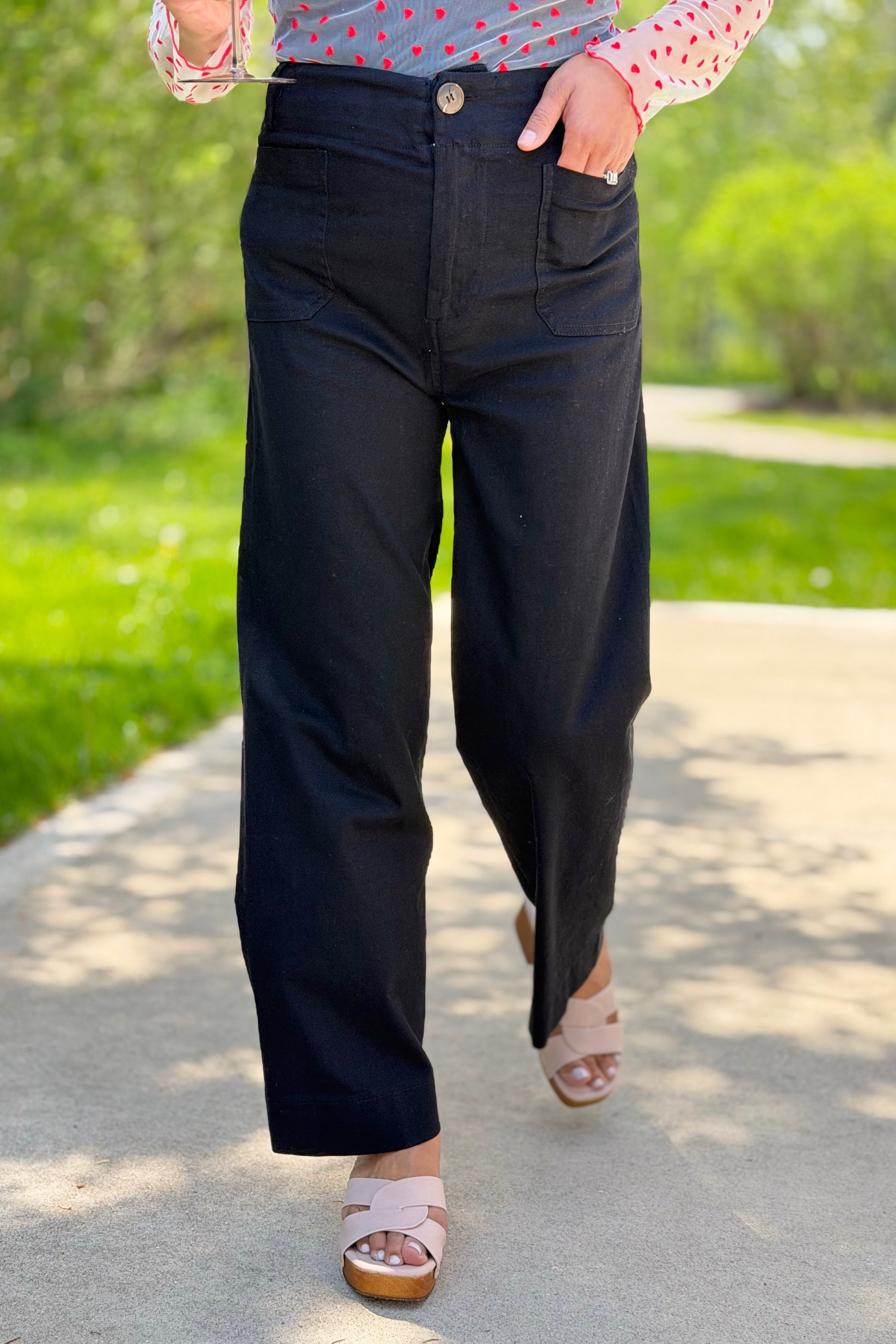 High Waist Cropped Pants - Black