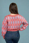 Argyle Pattern Knit Cardigan - Pink
