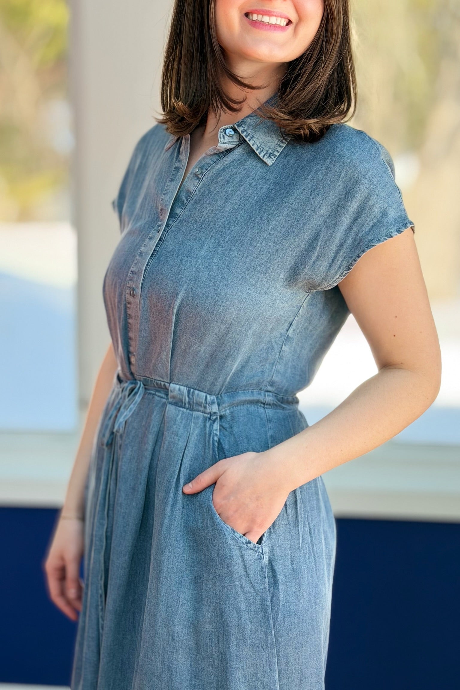 Chambray Button Down Dress - Denim