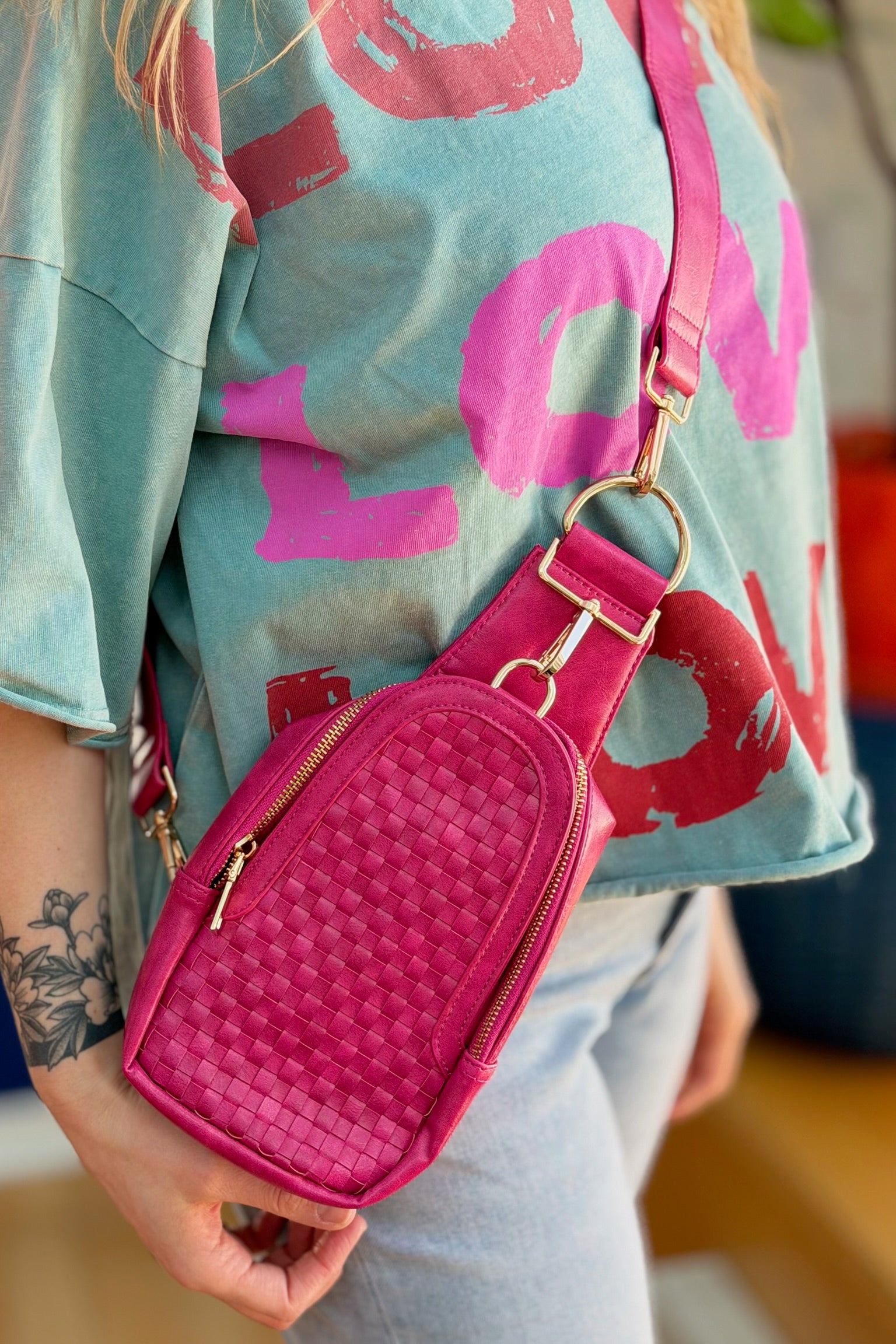 Waverly Woven Sling Bag - Fuchsia