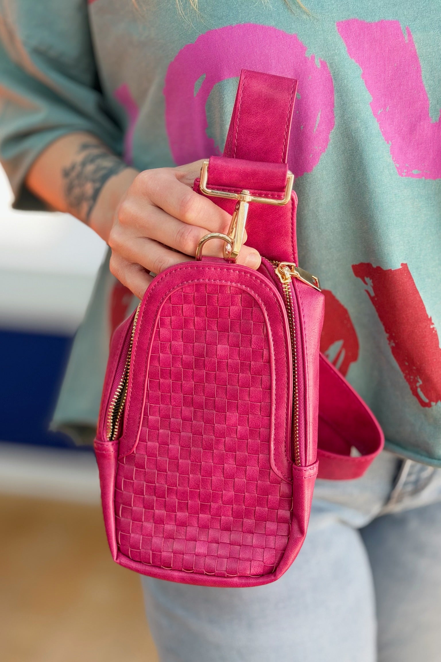 Waverly Woven Sling Bag - Fuchsia