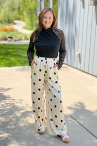 Wide Leg Pants Polka Dot - Taupe
