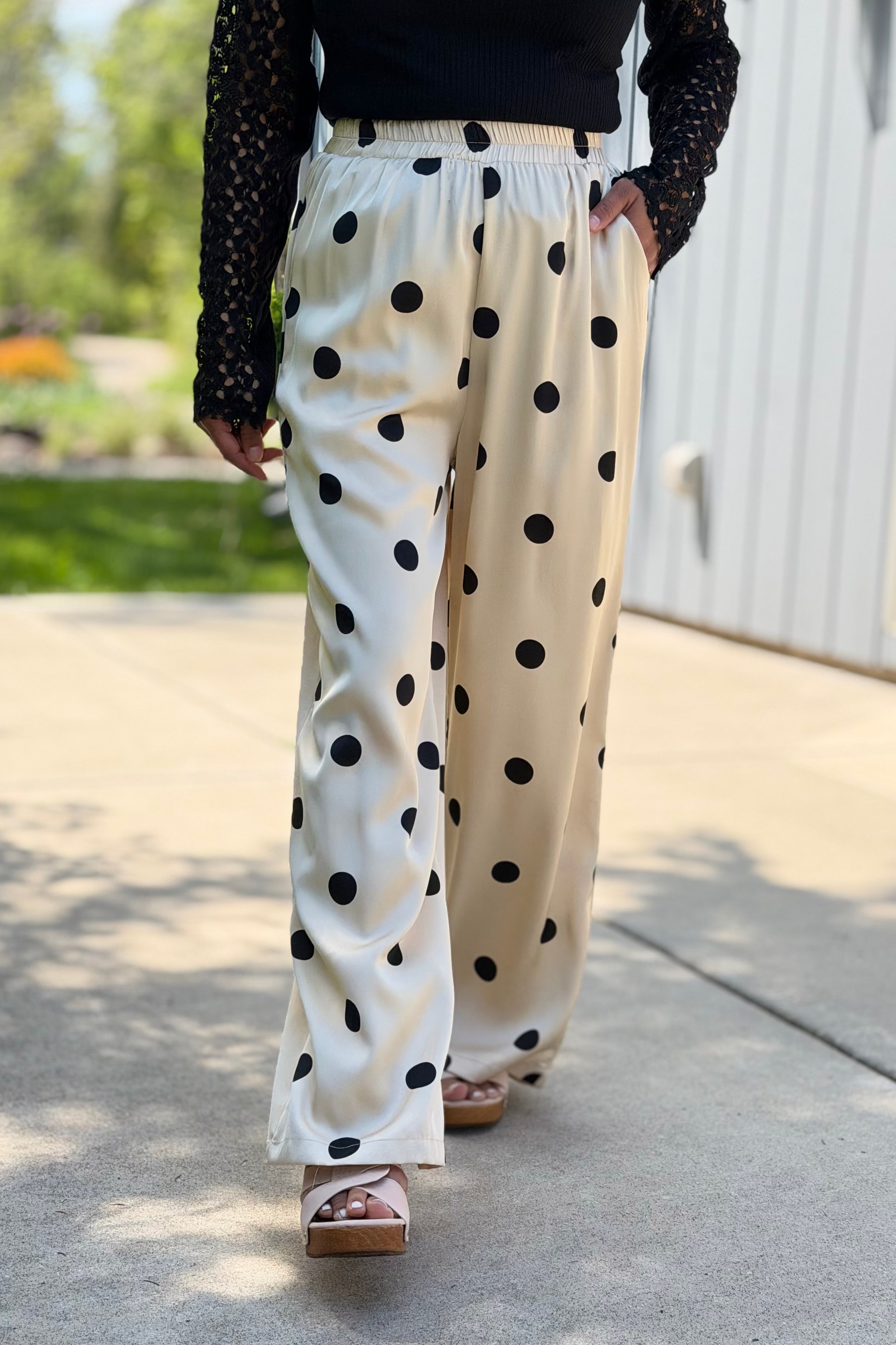 Wide Leg Pants Polka Dot - Taupe