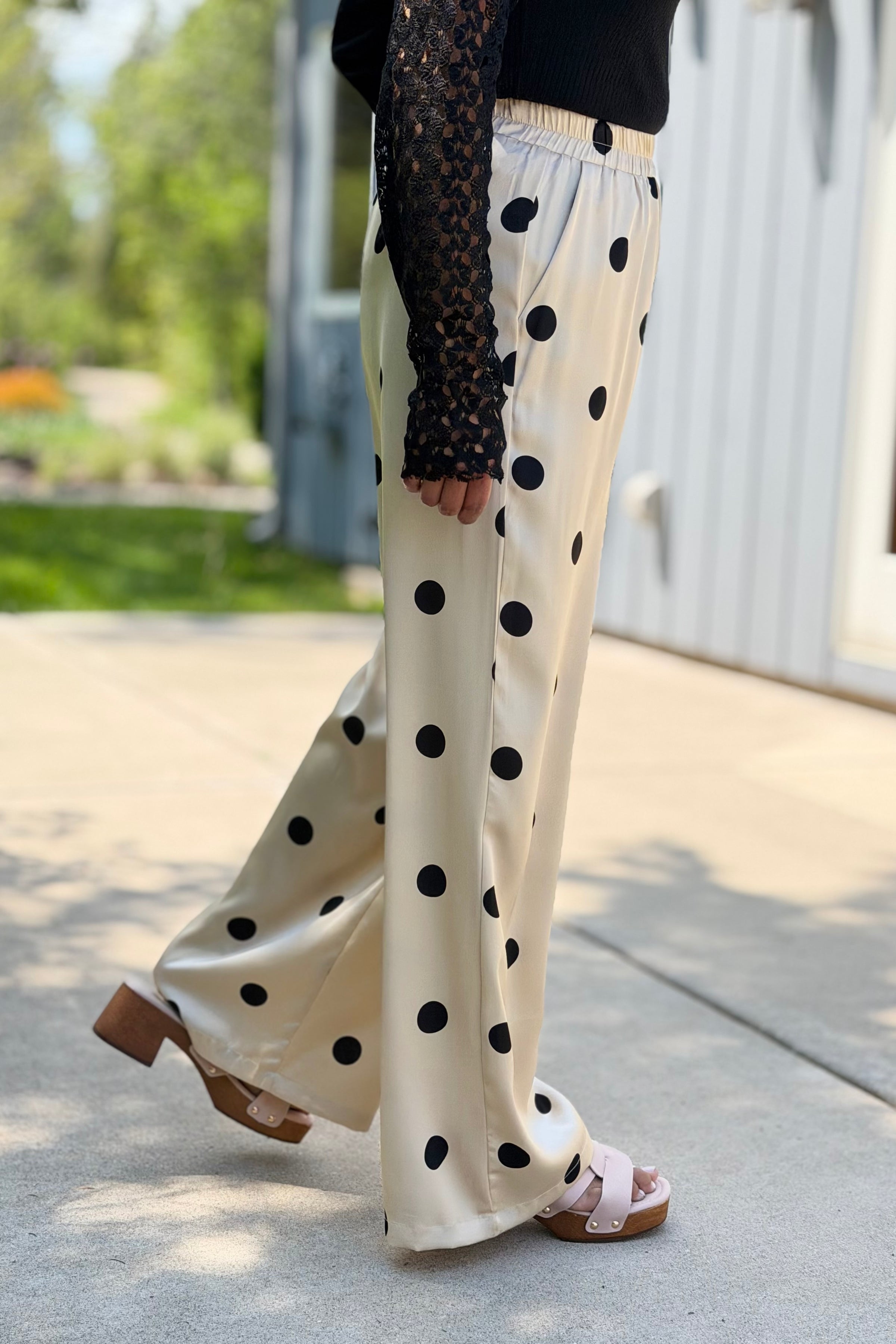 Wide Leg Pants Polka Dot - Taupe
