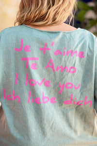 Garment Washed Love Printed Top - Sea Foam