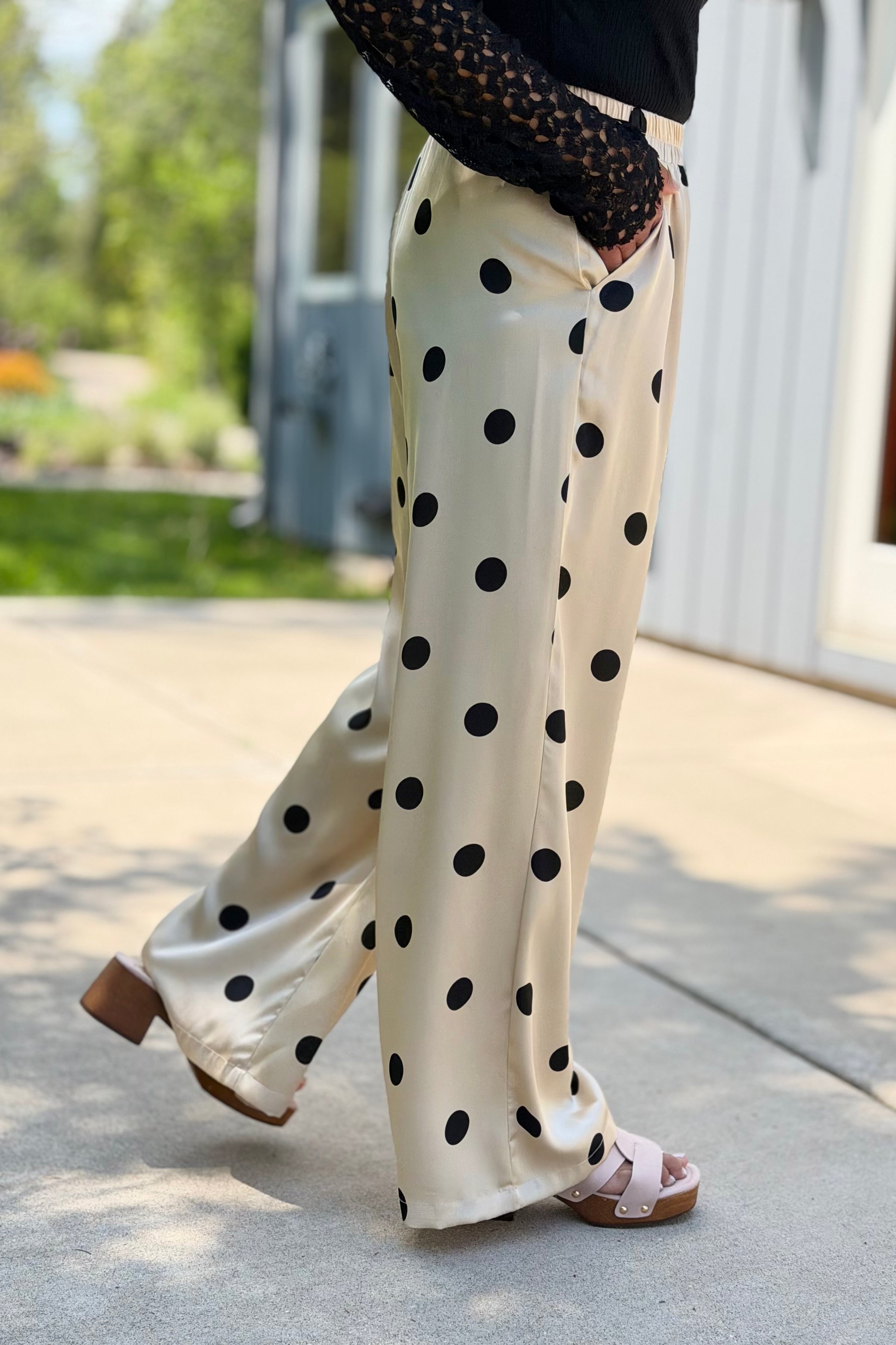Wide Leg Pants Polka Dot - Taupe
