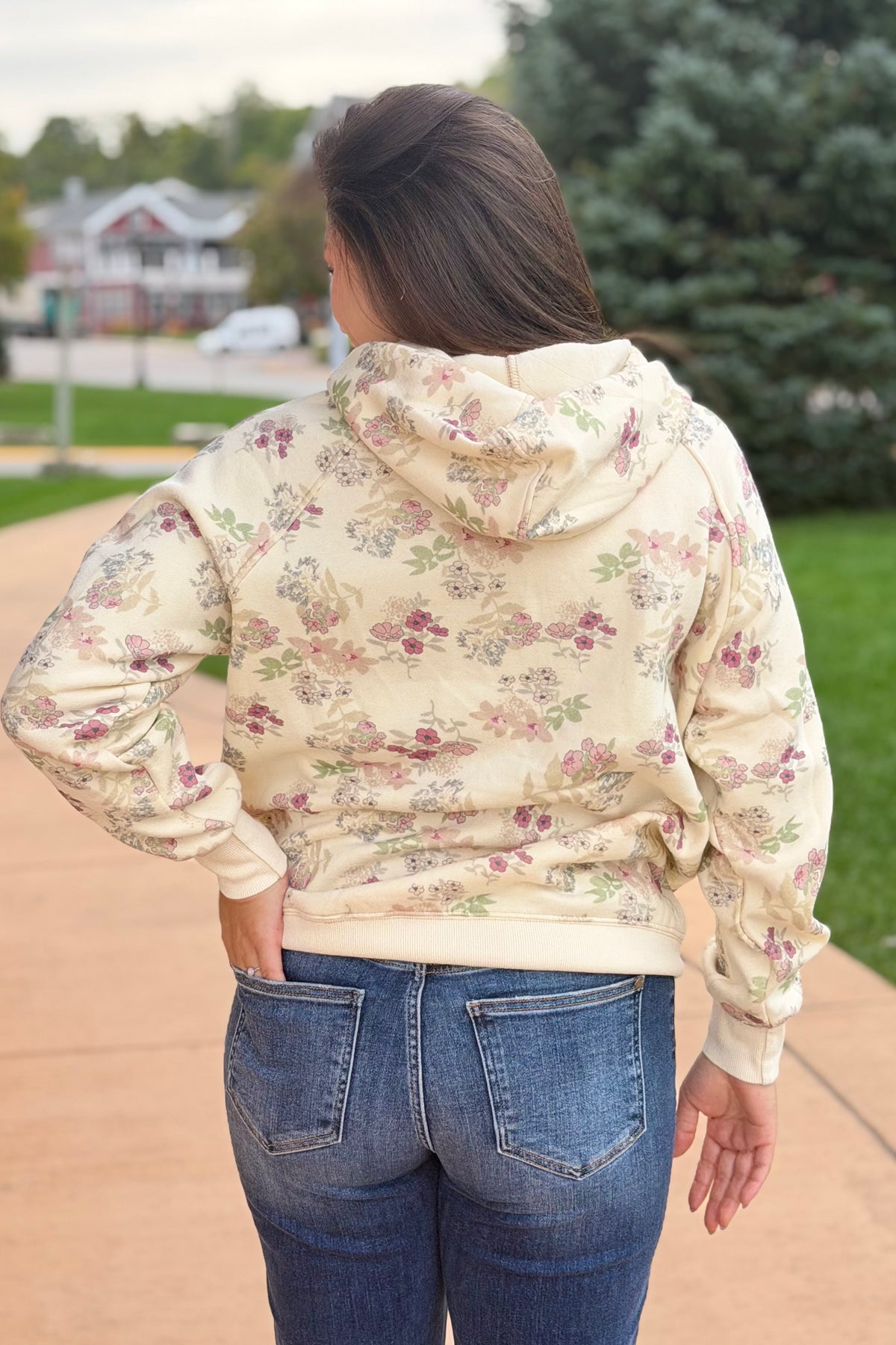 Brushed Terry Floral Hoodie - Ecru