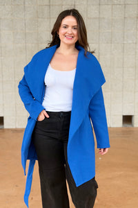 Open Front Wrap Coat - Cobalt Blue