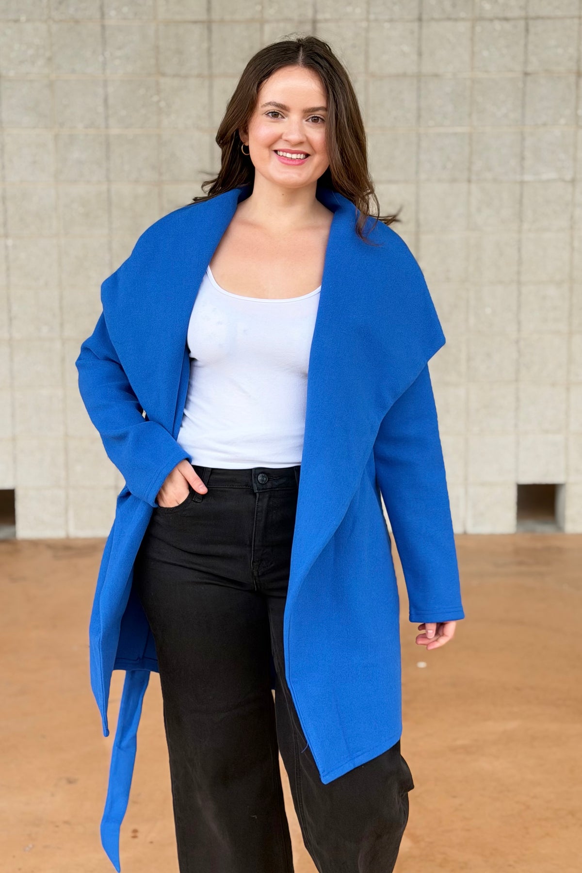 Open Front Wrap Coat - Cobalt Blue