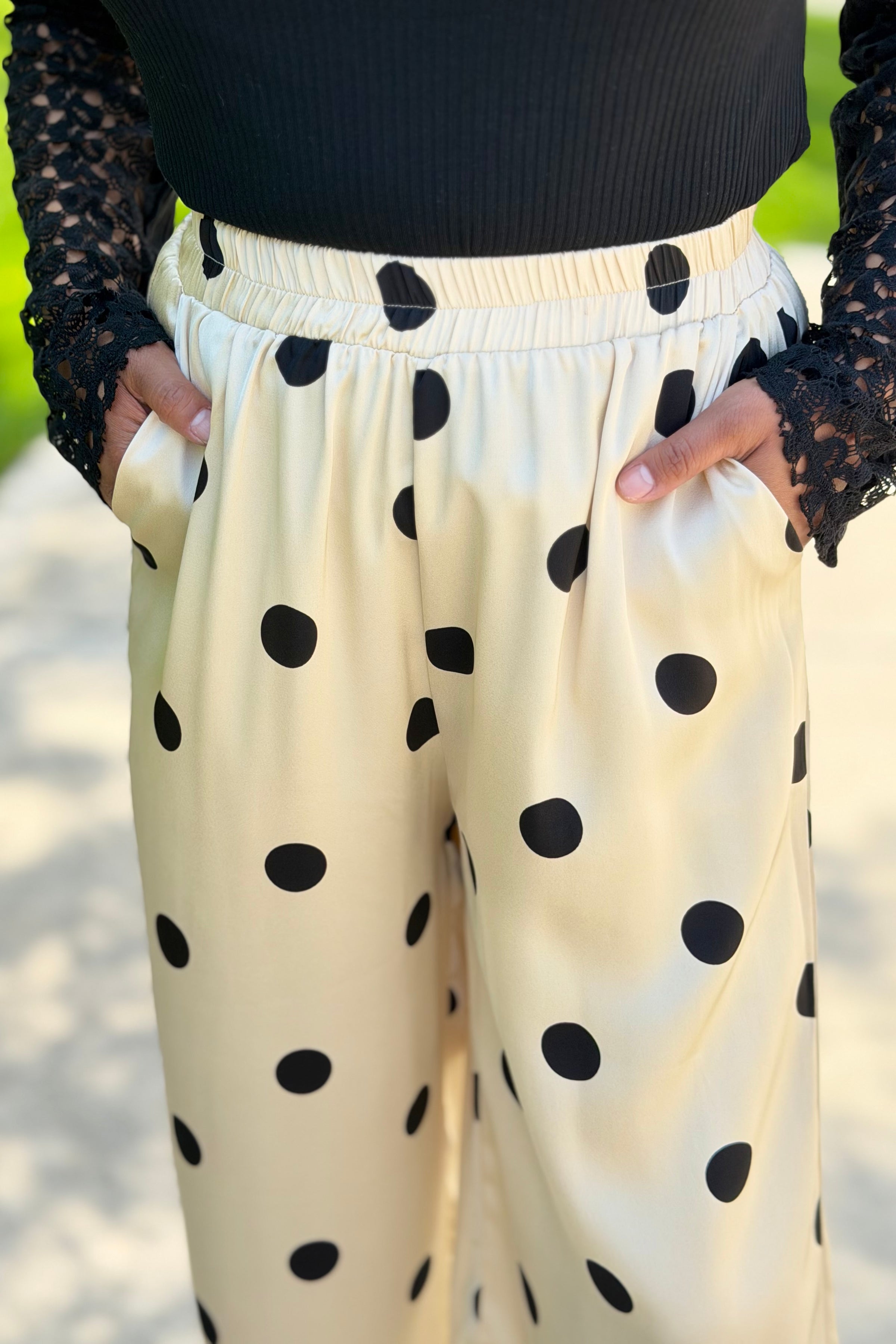 Wide Leg Pants Polka Dot - Taupe