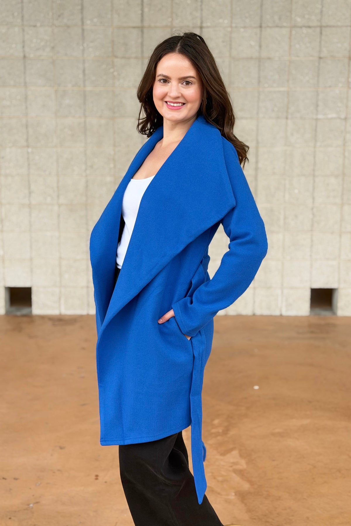 Open Front Wrap Coat - Cobalt Blue