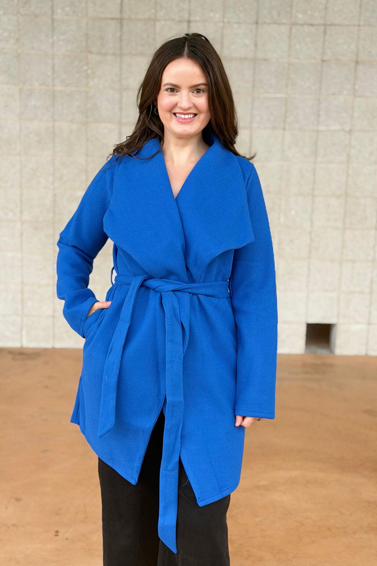 Open Front Wrap Coat - Cobalt Blue