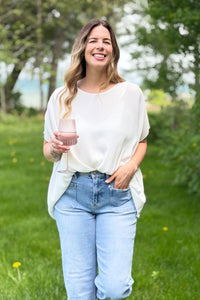 Knot Short Sleeve Round Neck Top - White