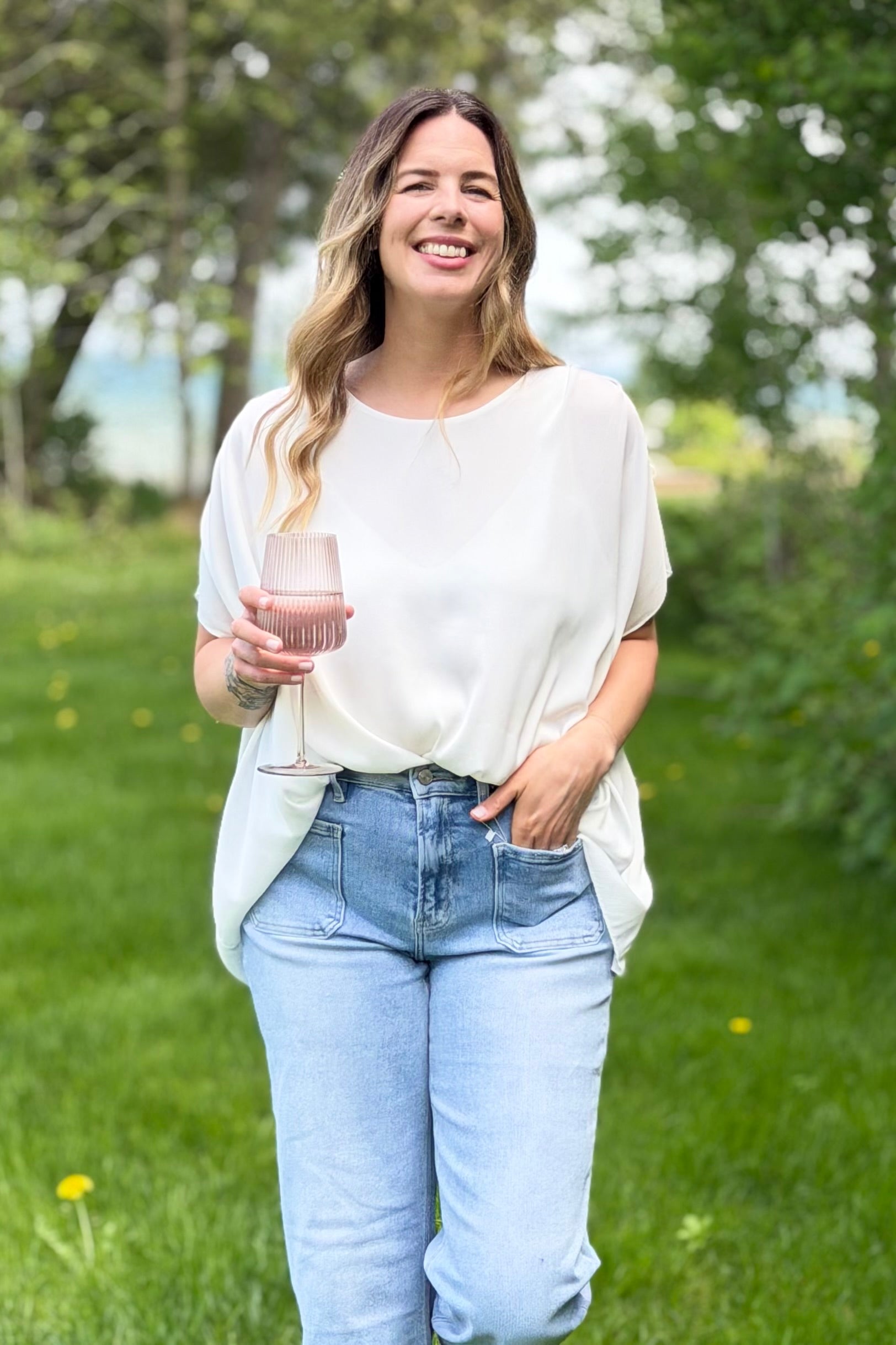 Knot Short Sleeve Round Neck Top - White