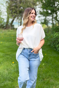 Knot Short Sleeve Round Neck Top - White