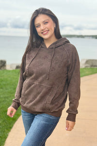 Brushed Terry Floral Hoodie - Brown