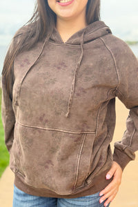 Brushed Terry Floral Hoodie - Brown