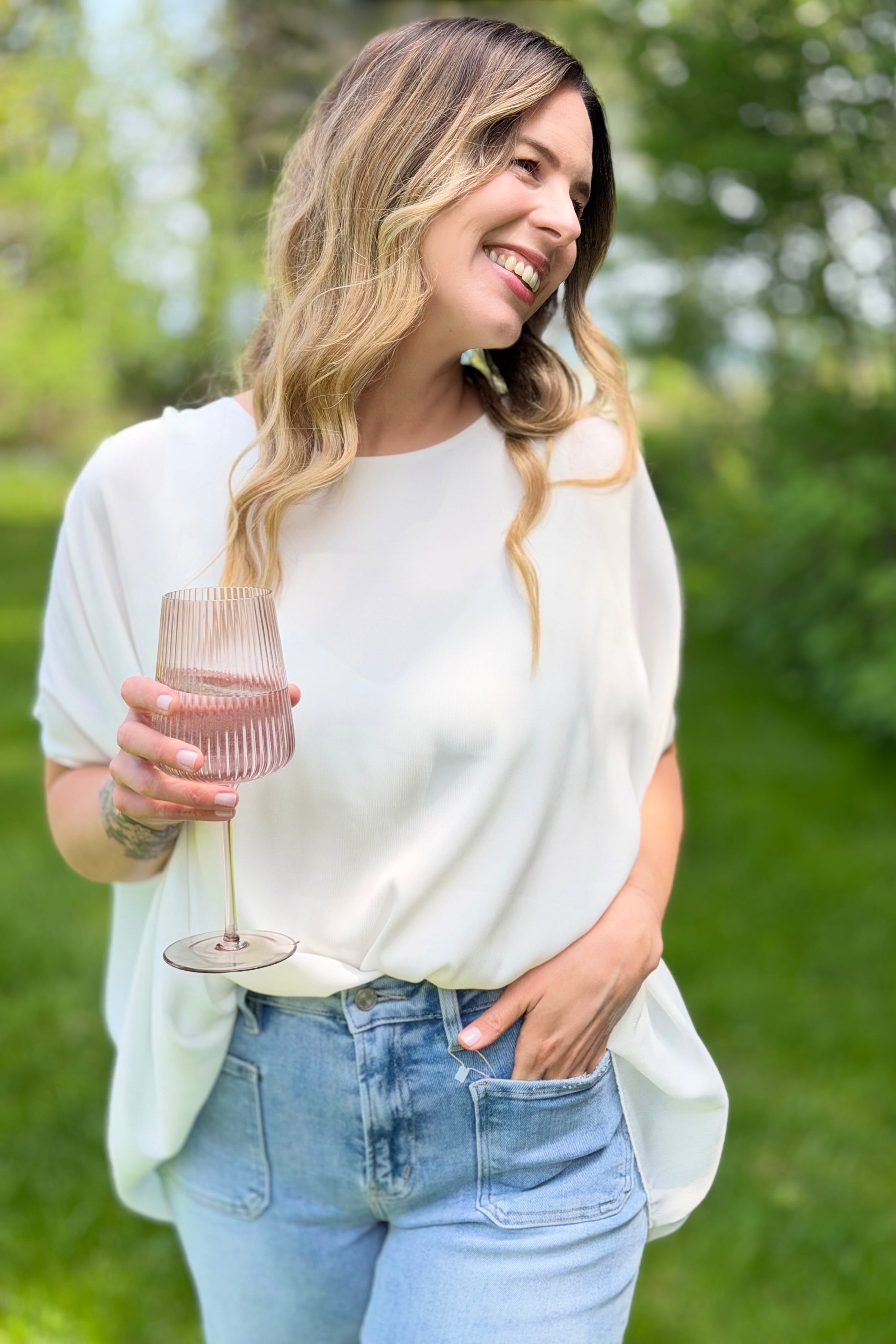 Knot Short Sleeve Round Neck Top - White