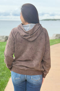 Brushed Terry Floral Hoodie - Brown