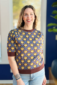 Floral Short Sleeve Sweater - Brown