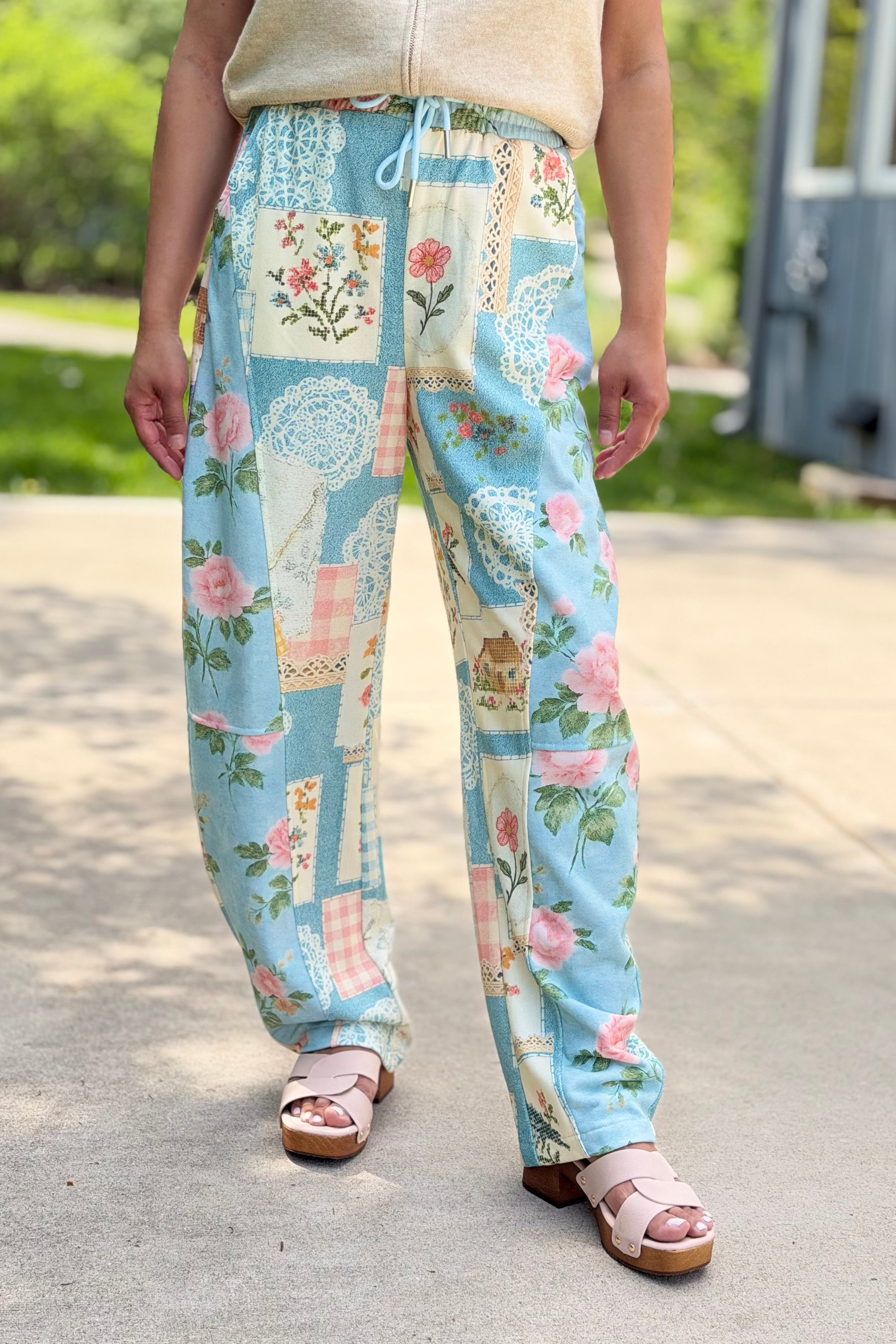 Barrel Leg Floral Jogger Pants