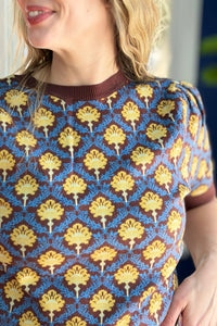 Floral Short Sleeve Sweater - Brown