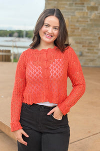 Scallop Cable Knit Cardigan - Coral