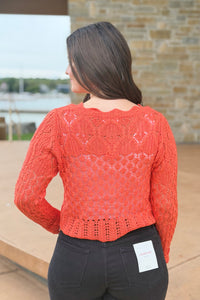 Scallop Cable Knit Cardigan - Coral