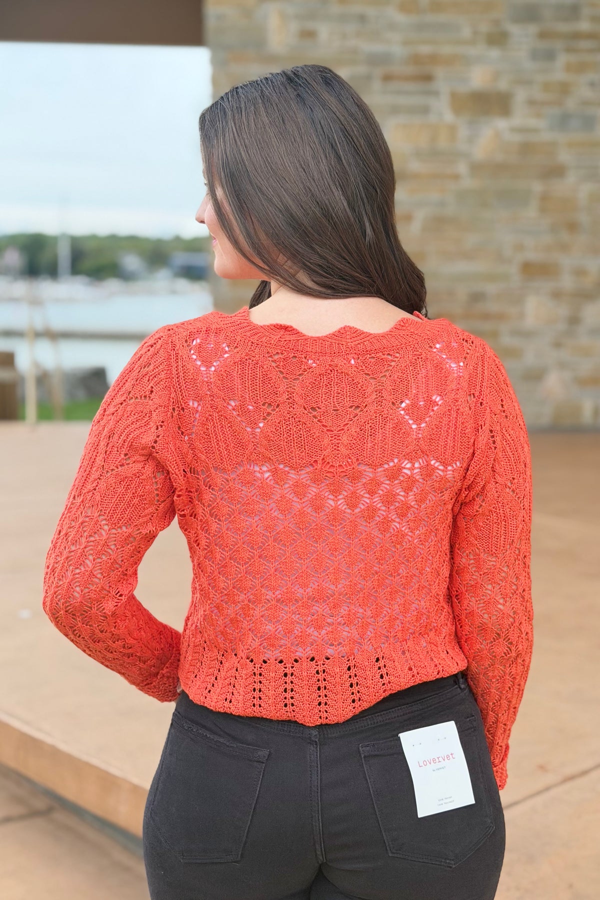 Scallop Cable Knit Cardigan - Coral