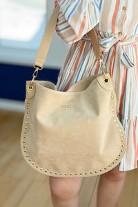Rosalie Rivet Suede Hobo Bag - Oat