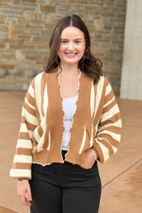 Textured Striped Cardigan - Taupe
