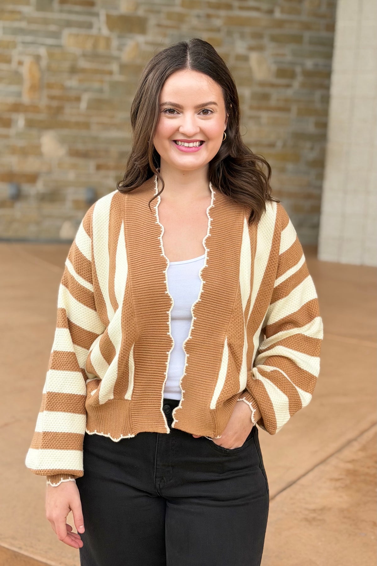 Textured Striped Cardigan - Taupe