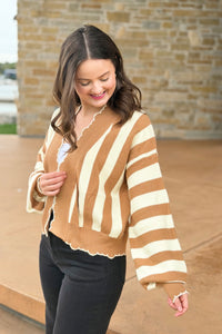 Textured Striped Cardigan - Taupe