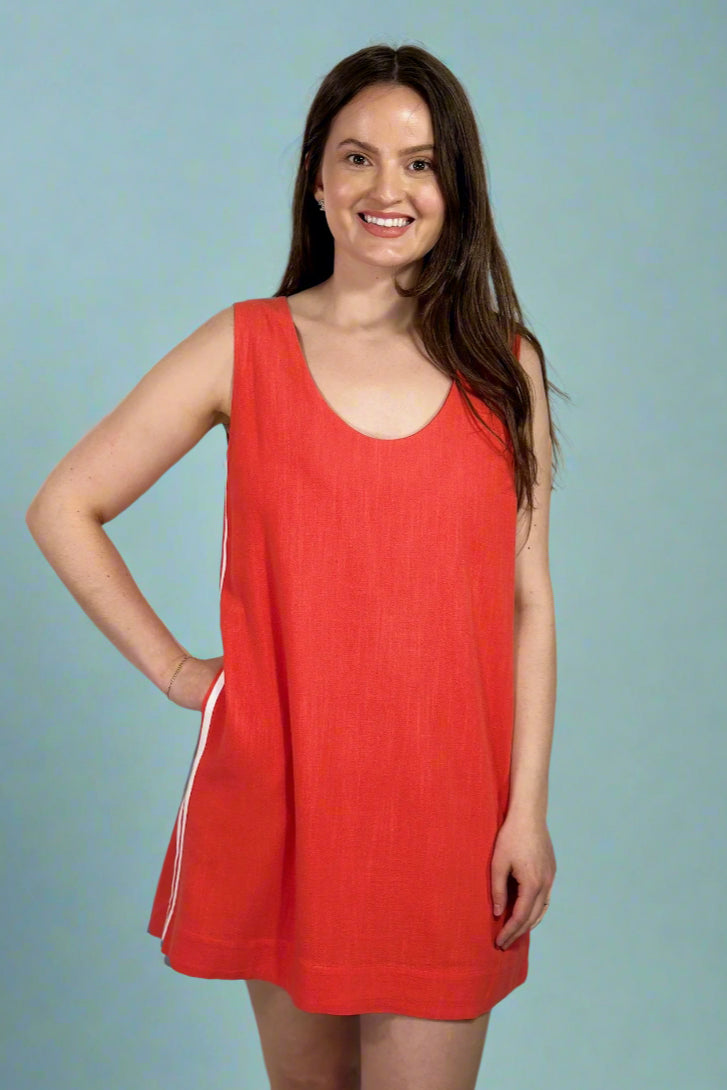Scoop Neck Shift Dress - Coral