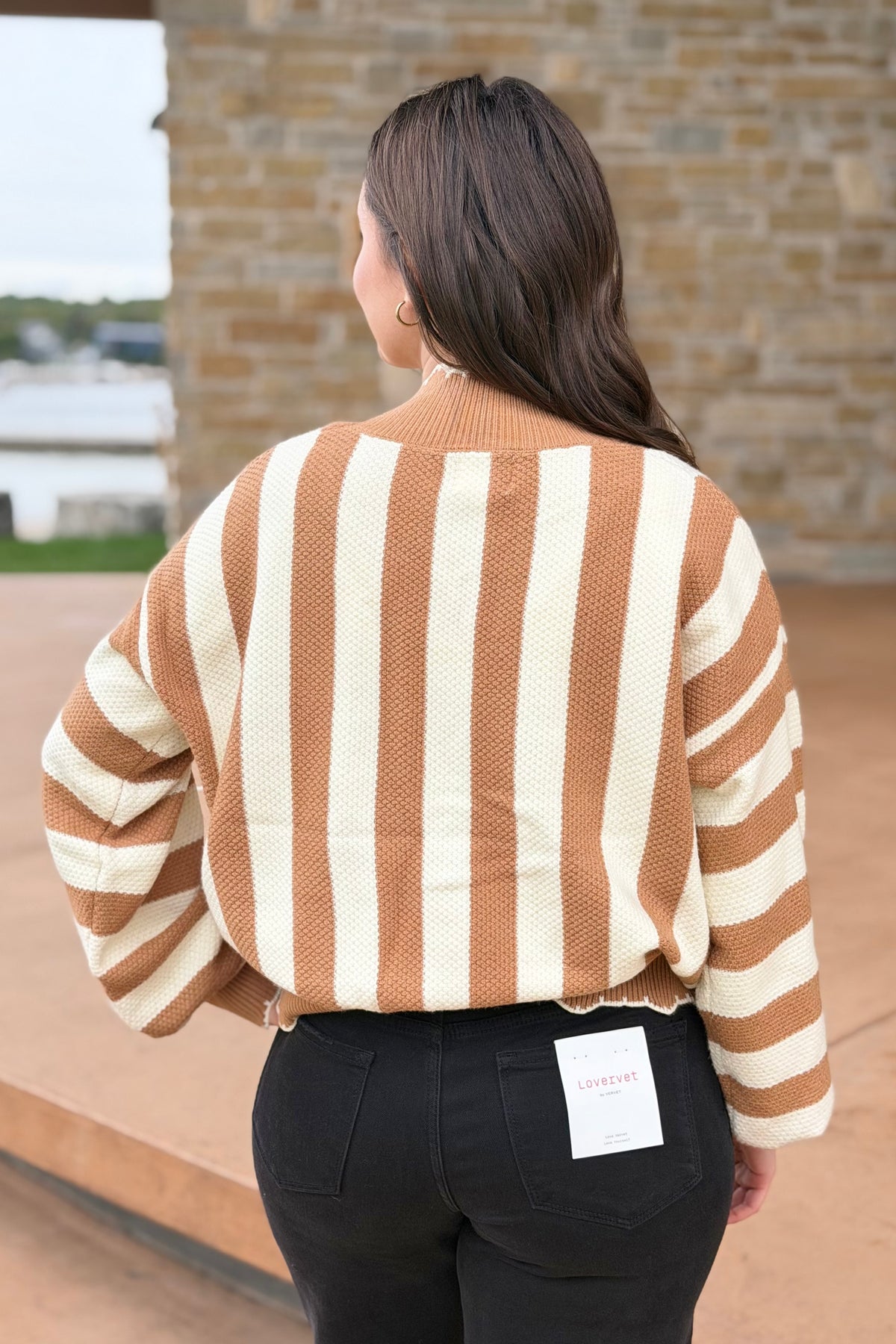 Textured Striped Cardigan - Taupe